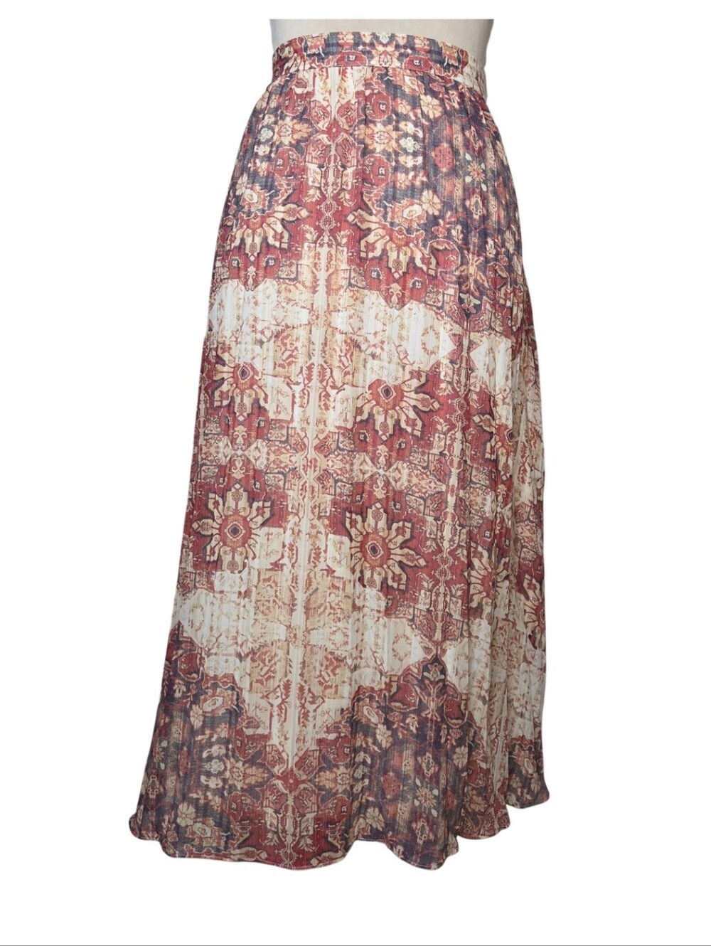 Anthropologie Akemi + Kin Pleated Boho Midi Skirt Persian Rug Print Lined Large